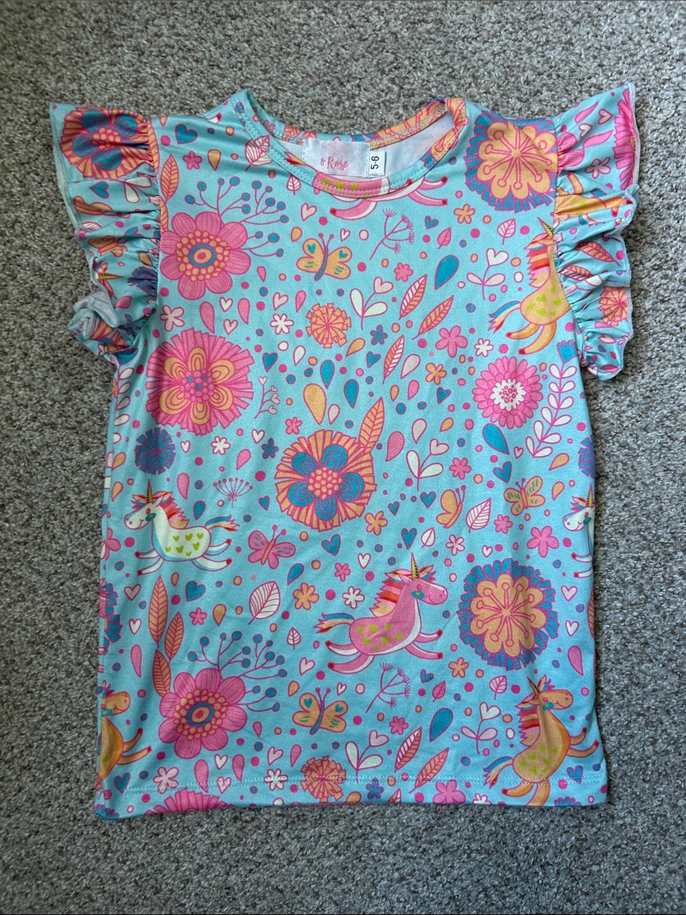 Mila and Rose Size 5-6 Unicorn Floral Flutter Sleeve Top